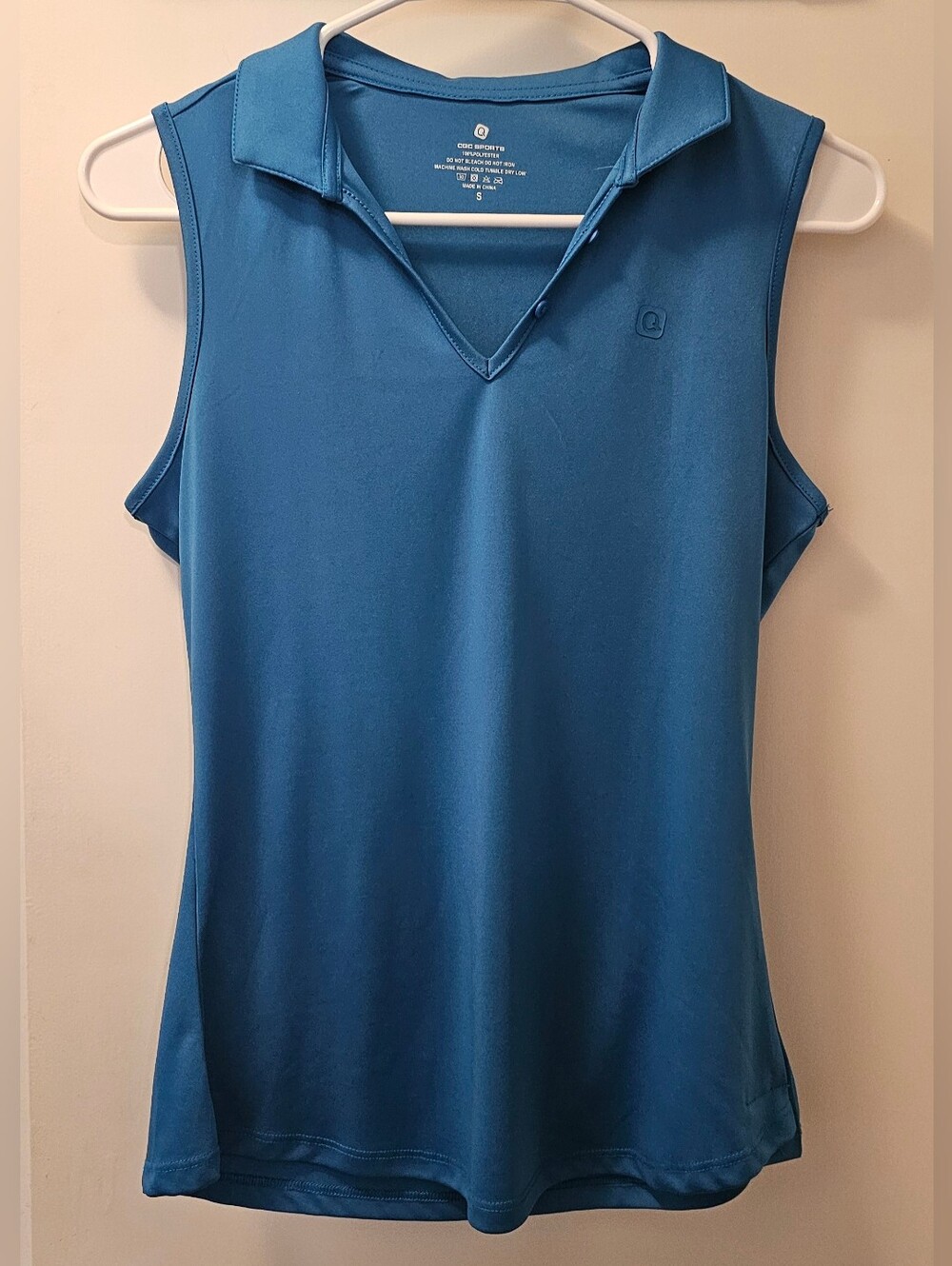 CQC Women's Sleeveless Golf Polo Tennis Shirt Top V-Neck Collar - Blue - Size Sm